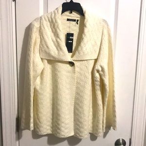 Maglia bone whit cardigan sweater with single snap button textured NWT